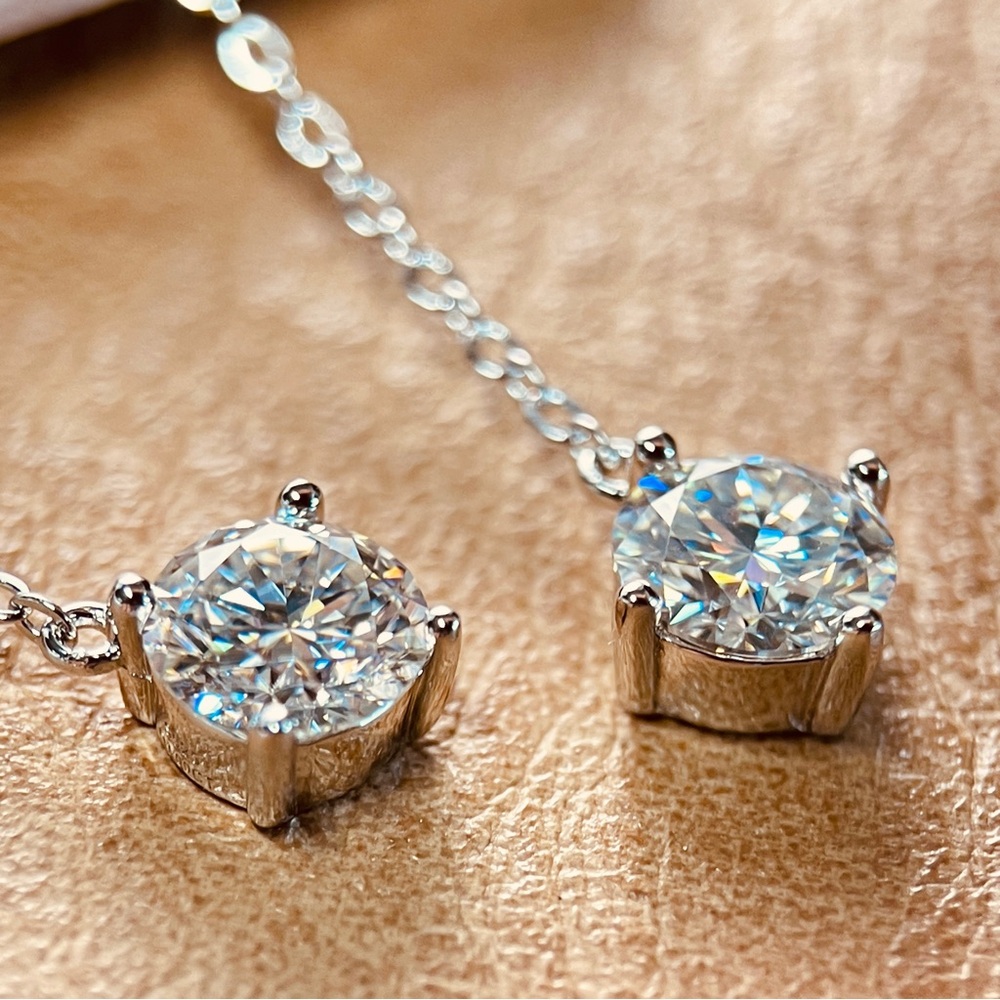 2.1ctw Moissanite Dangle Chain Stud Earrings S925 - Picture 3 of 6